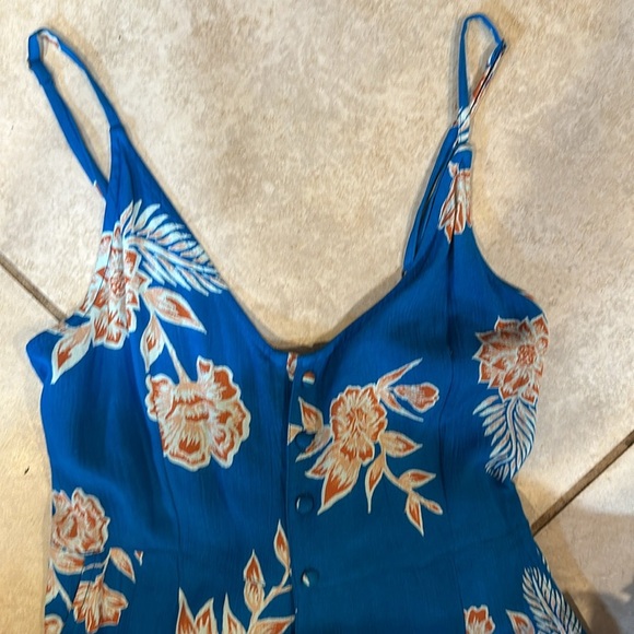 NEW Roxy Wheel and Palm Wide Leg Jumpsuit XS Mykonos Blue Floral - Picture 6 of 9